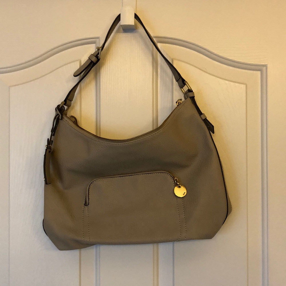 Taupe leather bag / purse with shoulder strap
